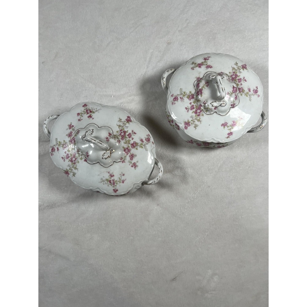 Vintage O&E G Royal Austria Covered Serving Bowls Set Pink Rose Gold Trim